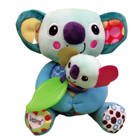Jucarii de plus - Jucarie pentru bebelusi, invatare timpurie, dezvoltare senzoriala, dentitie fara BPA, 0 luni, multicolor, Ursulet Koala cu puiut - EDUJUCARII