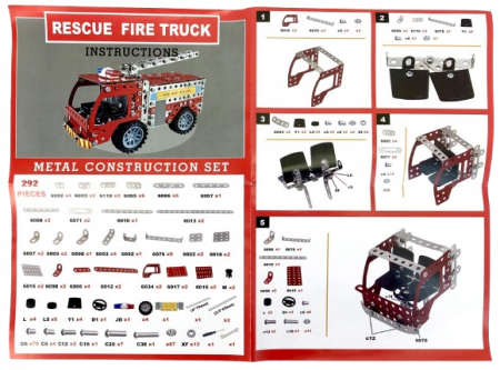 Kit constructie masina de pompieri  metalica Rescue Fire Truck, 292 piese, 8 ani+, EduJucarii [3]