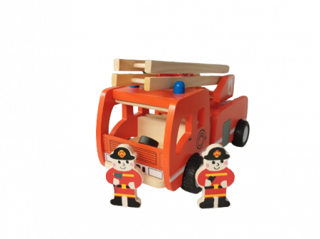 Masina de Pompieri si 2 Figurine, Lemn, Montessori, 30 cm Lungime, 3 ani+, Edujucarii [3]