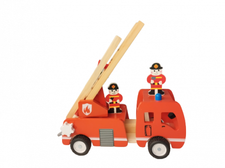 Masina de Pompieri si 2 Figurine, Lemn, Montessori, 30 cm Lungime, 3 ani+, Edujucarii [1]