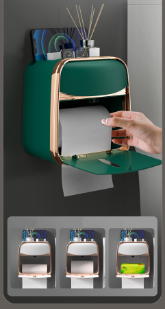 Organizator de Baie cu Sertar pentru Servetele si Suport Hartie Igienica 3-in-1 cu Tava si Suport pentru Telefon si Accesorii, Compartimentat [1]