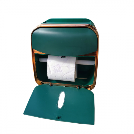 Organizator de Baie cu Sertar pentru Servetele si Suport Hartie Igienica 3-in-1 cu Tava si Suport pentru Telefon si Accesorii, Compartimentat, Culoare verde [1]