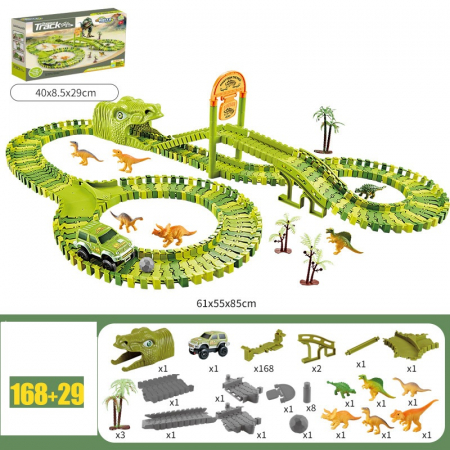 Pista de curse Dinozaur Parc cu masinuta electrica, 168 de piese pentru constructia circuitului, 6 dinozauri diferiti si accesorii de decor, 3 ani+ [1]