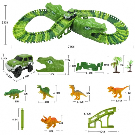 Pista de curse Dinozaur Parc cu masinuta electrica, 168 de piese pentru constructia circuitului, 6 dinozauri diferiti si accesorii de decor, 3 ani+ [9]