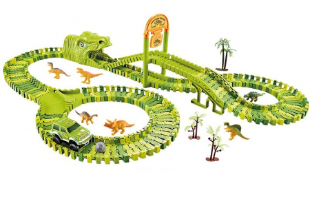 Pista de curse Dinozaur Parc cu masinuta electrica, 168 de piese pentru constructia circuitului, 6 dinozauri diferiti si accesorii de decor, 3 ani+ [0]