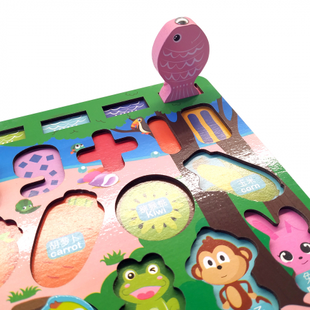 Placa Montessori, Joc logaritmic cu multiple activitati, Puzzle cu animale, cifre, fructe, mijloace de transport, membrii familiei, meserii, Joc de pescuit, 7 activitati [2]