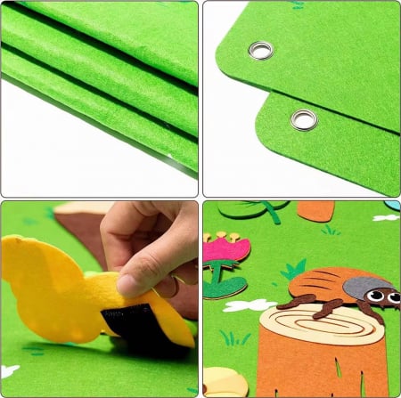 Plansa educativa si interactiva Montessori, fetru, agatatoare perete, 32 elemente de prindere cu scai, Animale ZOO, 105 x 75 cm, 3 ani+, EduJucarii [5]