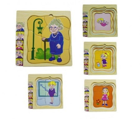Puzzle - Puzzle cu 4 Straturi, Invatati Despre Varstele Omului in Mod Interactiv, 3 ani+, Bunica, Edujucarii