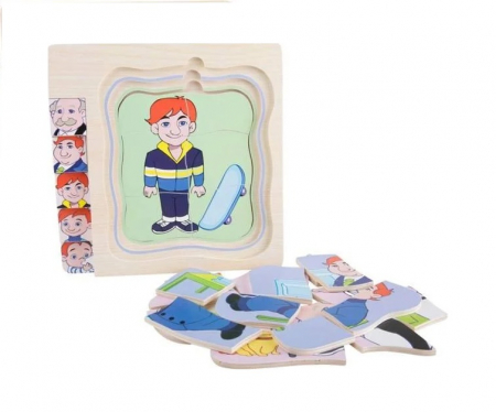 Puzzle cu 4 Straturi, Invatati Despre Varstele Omului in Mod Interactiv, 3 ani+, Bunicul, Edujucarii [6]