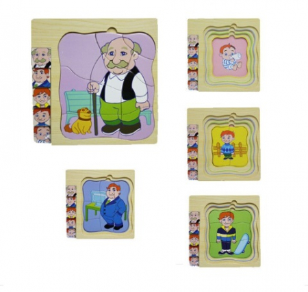 Puzzle - Puzzle cu 4 Straturi, Invatati Despre Varstele Omului in Mod Interactiv, 3 ani+, Bunicul, Edujucarii