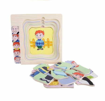 Puzzle cu 4 Straturi, Invatati Despre Varstele Omului in Mod Interactiv, 3 ani+, Bunicul, Edujucarii [4]