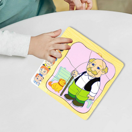Puzzle cu 4 Straturi, Invatati Despre Varstele Omului in Mod Interactiv, 3 ani+, Bunicul, Edujucarii [8]