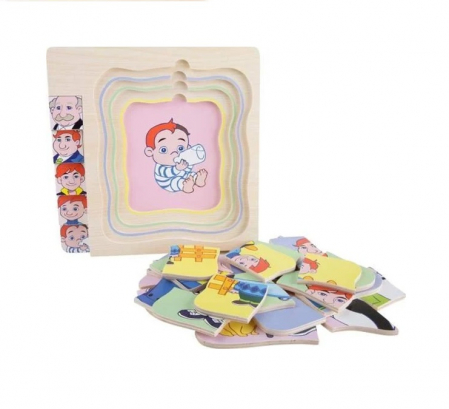 Puzzle cu 4 Straturi, Invatati Despre Varstele Omului in Mod Interactiv, 3 ani+, Bunicul, Edujucarii [5]