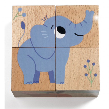 Puzzle din cuburi de lemn Animale salbatice, Djeco [5]