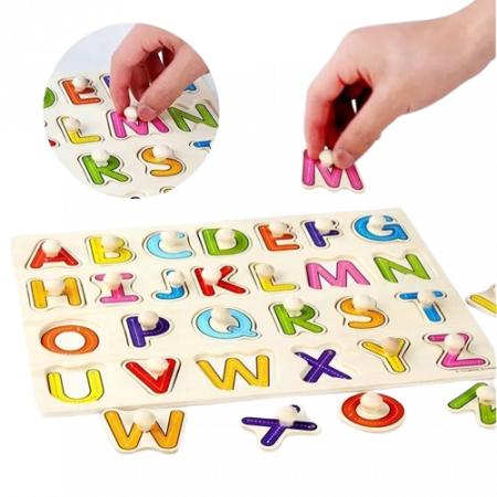 Puzzle incastru din Lemn, litere, Piese 3D, 3 ani+, EduJucarii [3]