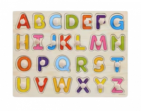 Puzzle incastru din Lemn, litere, Piese 3D, 3 ani+, EduJucarii