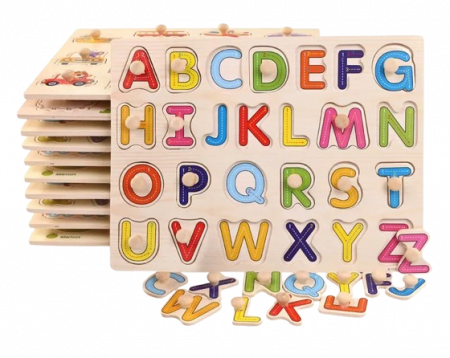 Puzzle incastru din Lemn, litere, Piese 3D, 3 ani+, EduJucarii [2]