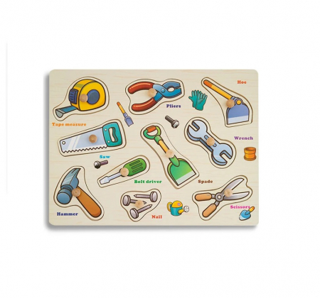 Puzzle educativ pentru copii, lemn, piese cu maner, scule, 3 ani+, Edujucarii [2]