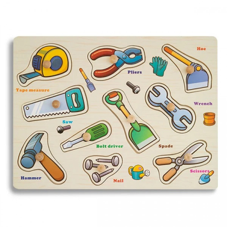 Puzzle educativ pentru copii, lemn, piese cu maner, scule, 3 ani+, Edujucarii [0]