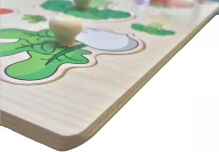 Puzzle educativ pentru copii, lemn, piese cu maner, legume, 3 ani+, Edujucarii [3]