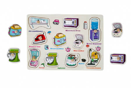 Puzzle educativ pentru copii, lemn, piese cu maner, unelte casnice, 3 ani+, Edujucarii [1]