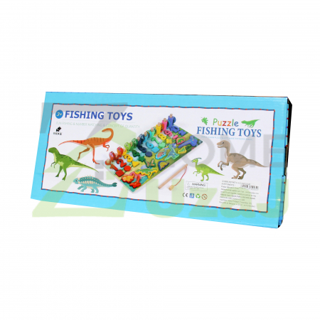 Puzzle Fishing toys - Joc de pescuit pestisori din lemn Montessori cu sortator – dinozauri, cifre, forme geometrice si cerculete [1]