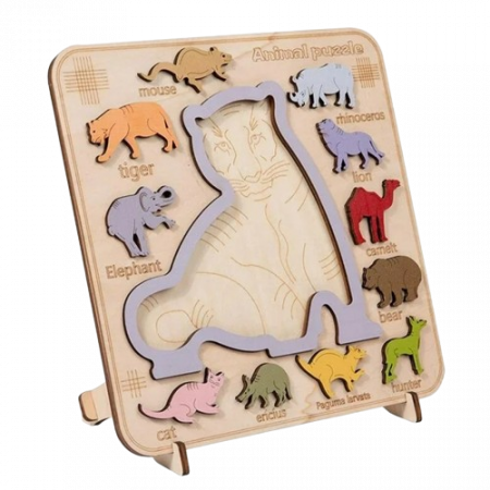 Jucarii si jocuri educative - Puzzle incastru 3D de logica, Tigru, lemn, 3 ani+, Edujucarii