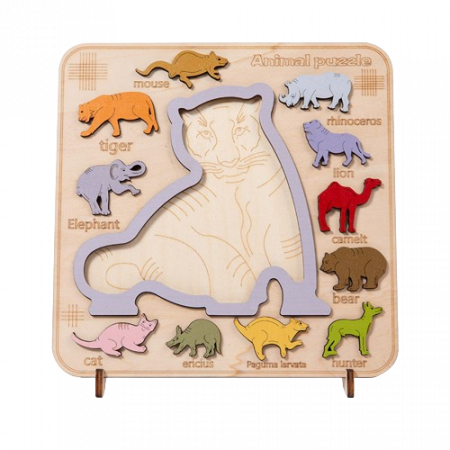 Puzzle incastru 3D de logica, Tigru, lemn, 3 ani+, Edujucarii [1]