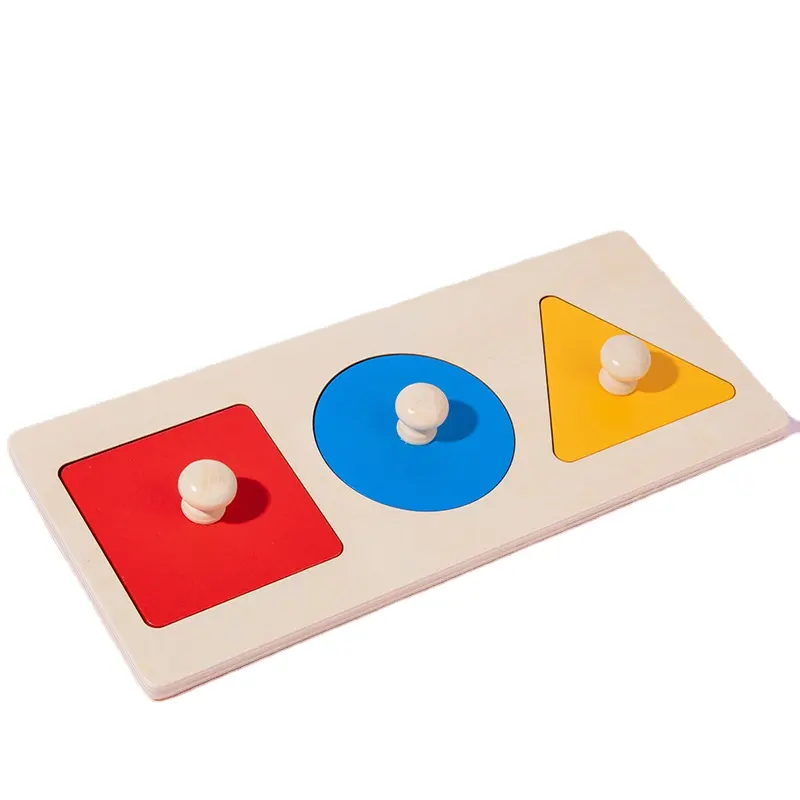 Puzzle incastru, lemn, 3 forme geometrice cu butoni, , EduJucarii