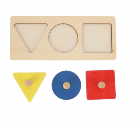 Puzzle incastru, lemn, 3 forme geometrice cu butoni, , EduJucarii [1]