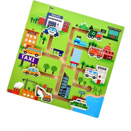 Puzzle - Puzzle Lemn Labirint in format 3D, Montessori, Masini si garaje, Edujucarii, 3 ani+