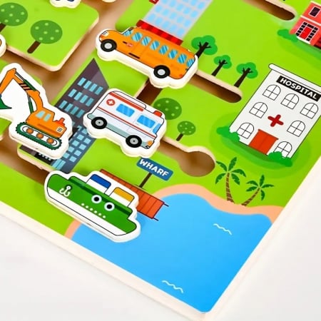 Puzzle Lemn Labirint in format 3D, Montessori, Masini si garaje, Edujucarii, 3 ani+ [3]