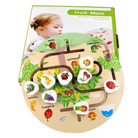 Puzzle Lemn Labirint in format 3D, Montessori, Fructe, Edujucarii, 3 ani+ [3]