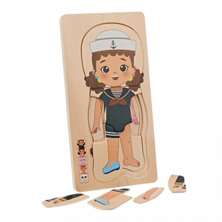 Puzzle Montessori din lemn cu 5 straturi, Invatati Despre Corpul Uman in Mod Interactiv, 17 piese, fetita, 3 ani+, EduJucarii [1]
