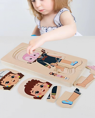 Puzzle Montessori din lemn cu 5 straturi, Invatati Despre Corpul Uman in Mod Interactiv, 17 piese, fetita, 3 ani+, EduJucarii [5]