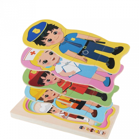 Jucarii de rol - Puzzle Montessori din lemn cu 5 straturi, Invatati Despre Meserii in Mod Interactiv, 17 piese, 3 ani+, EduJucarii
