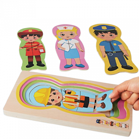 Puzzle Montessori din lemn cu 5 straturi, Invatati Despre Meserii in Mod Interactiv, 17 piese, 3 ani+, EduJucarii [2]