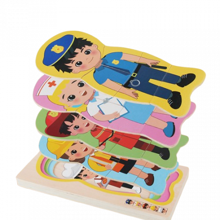 Pachet 2 Puzzle Montessori din lemn cu 5 straturi, Corpul Uman si Meserii, 17 piese fiecare, 3 ani+, EduJucarii [3]