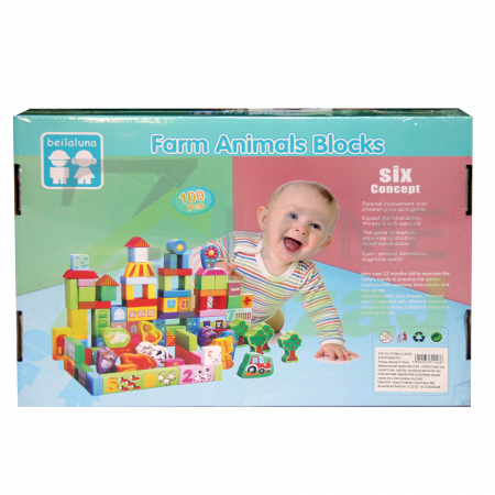 Set 100 cuburi lemn - Ferma animalelor domestice- Beilaluna Farm Animals, 100 piese [2]