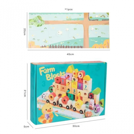 Set cuburi constructie si trenulet Ferma Animalelor, 43 piese constructie, 1 trenulet magnetic cu 3 vagoane si un puzzle, 3 ani+, EduJucarii [7]