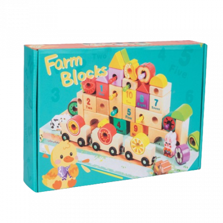 Set cuburi constructie si trenulet Ferma Animalelor, 43 piese constructie, 1 trenulet magnetic cu 3 vagoane si un puzzle, 3 ani+, EduJucarii [8]