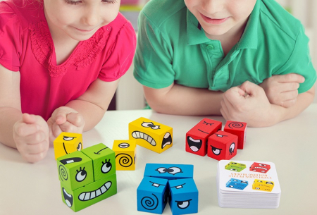 Set 12 cuburi educative si 50 cartonase cu modele, Puzzle de expresii faciale, 3 ani+, Edujucarii [5]