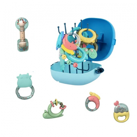 Set 13 piese jucarii zornaitoare pentru bebelusi, jucarii pentru dentitie, cutie de transport in forma de balena, 0 luni, Edujucarii - Ibi-irn [3]