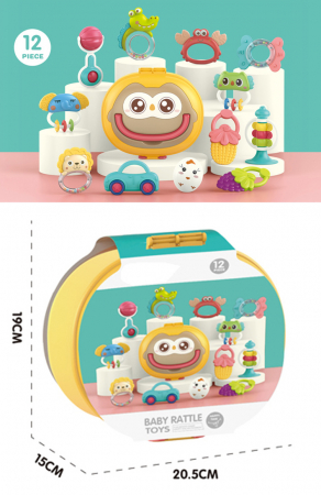 Set 12 piese jucarii zornaitoare pentru bebelusi, jucarii pentru dentitie, cutie de transport in forma de bufnita, 0 luni - Ibi-irn [6]