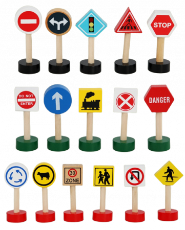 Jucarii de rol - Set 16 Semne de Circulatie, Educational Toys, lemn, multicolor, 7 cm