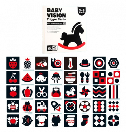 Set 20 carduri stimulare vizuala bebe, Alb-Rosu, 3 – 6 luni, EduJucarii [0]