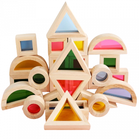 Set 24 Blocuri Tridimensionale de constructie, placa acrilica si lemn masiv, jucarie educationala, Kaleidoscope color, 3 ani+, Edujucarii [1]