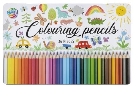 Noutati si reduceri - Set 36 creioane colorate in cutie metalica, Moxy