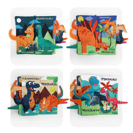 Set 4 carti senzoriale fosnitoare pentru bebelusi, cu animalute colorate, Dinosaur world, Happy farm, Land Animals,  Marine Animals,  17 x 22.5 cm [3]