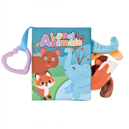 Set 4 carti senzoriale fosnitoare pentru bebelusi, cu animalute colorate, Dinosaur world, Happy farm, Land Animals, Marine Animals, 11 x 13.5 cm [6]